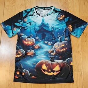 Halloween Jack O Lantern Boy's Size Small Graphic Tee Shirt Unbranded Blue/Blk